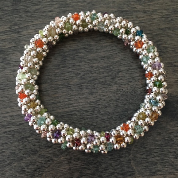 Sterling Silver, Amethyst, Citrine, Carnelian & Kyanite Beaded Bracelet - Picture 3 of 6